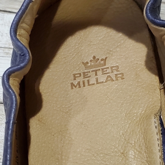 Peter Millar Anaconda Snakeskin Embossed Leather Flats Navy Blue - Picture 6 of 9